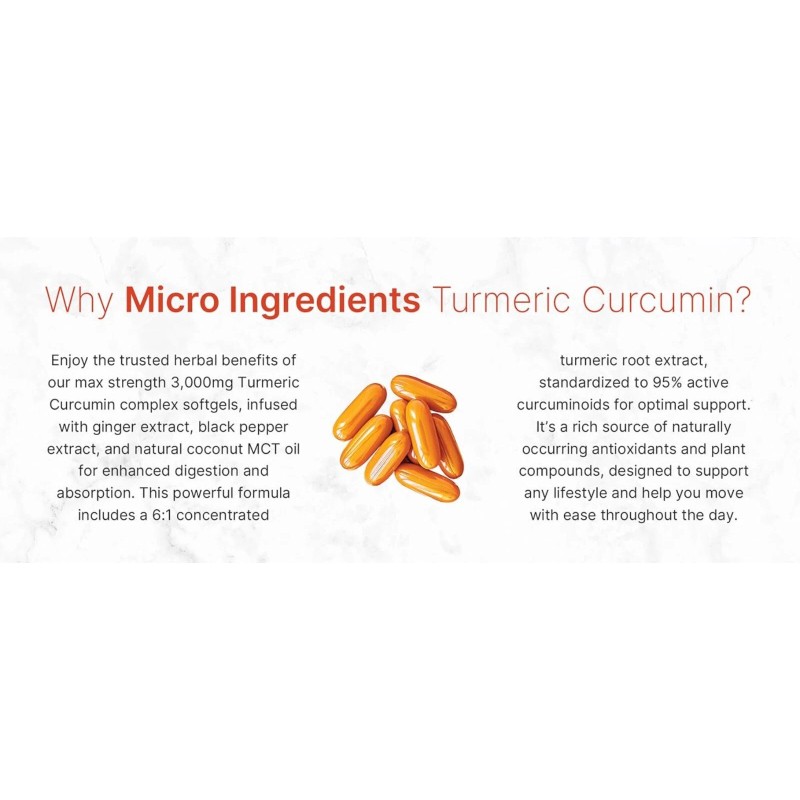 Micro Ingredients Turmeric Curcumin Capsules, 3000 mg with Ginger &