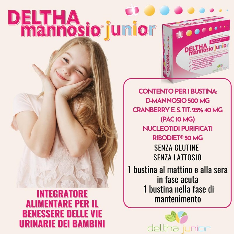 DELTHAmannosio Junior D Mannosio alto dosaggio 500mg Mirtilli rossi e