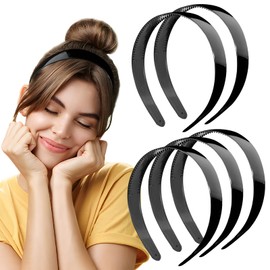 BOFUNX Pack of 5 Hair Bands with Teeth Headbands Black Plastic Hair Bands 25 mm Wide Headband DIY Headbands for Girls Women