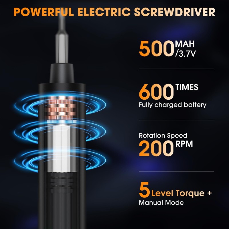 3.7V Mini Electric Screwdriver,Cordless Precision Screwdriver Set,50 in1 Magnetic Bits,Small