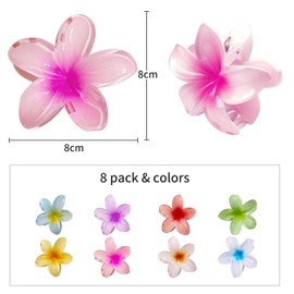 Pack of 8 flower hair clips, hair clips, Hawaiian flower claw clips, women's non-slip hair clips, hair accessories, strong hold, for women and girls