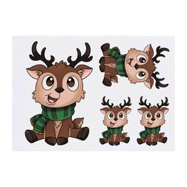 4 x 'Festive Baby Reindeer' Temporary Tattoos - Water Resistant, Skin-Safe, Non-Toxic Transfers, Mixed Sizes (TO00076074)