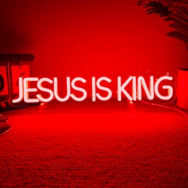Mutank Jesus is King Neon Sign, Christian Neon Light USB Powered Dimmable LED, for Easter Church Religious Bible Verse Church God Christian Faith Based Sign Inspirational Christian Gifts(15.7*3.1 In)