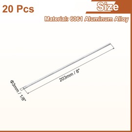 sourcing map 20Pcs 1/8"(3mm) Dia Round Aluminum Rod, 8"(203mm) Long 6061 Aluminum Round Rod Solid Lathe Bar Stock for Industry Construction DIY Crafts