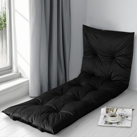 HOMBYS Floor Lounger Pillow Foldable and Tufted Design Long Floor Cushion for Yoga, Reading, Sleeping, Meditation, Elastic Band for Roll Up and Easy Storage, Machine Washable, Black, 74"x27"