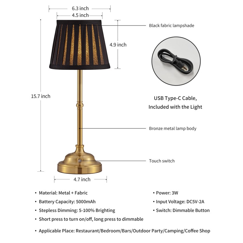 KDG Cordless LED Table Lamp Set of 2, Portables Fabric