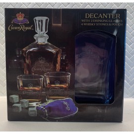 Crown Royal Decanter (750ml) Set W/2 Drinking Glasses (10.5oz) & Whisky Stones