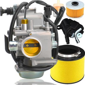 TRX350 Carburetor with Fuel Filter /Air Filter/Oil Filter/Throttle Base Cover Replacement for Honda Rancher 350 TRX350TM/TE 2000-2006 ATV 4 Stroke Engine