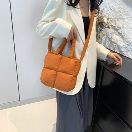 Extolove Puffer Tote Bag, Small Quilted Crossbody Bags for Women Puffy Purse Shoulder Handbags (Brown)