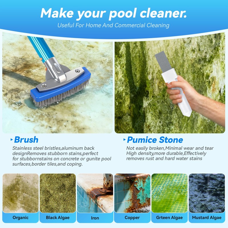 AQUAFLY Pool Pumice Stone & 5.5" Stainless Steel Brush Kit