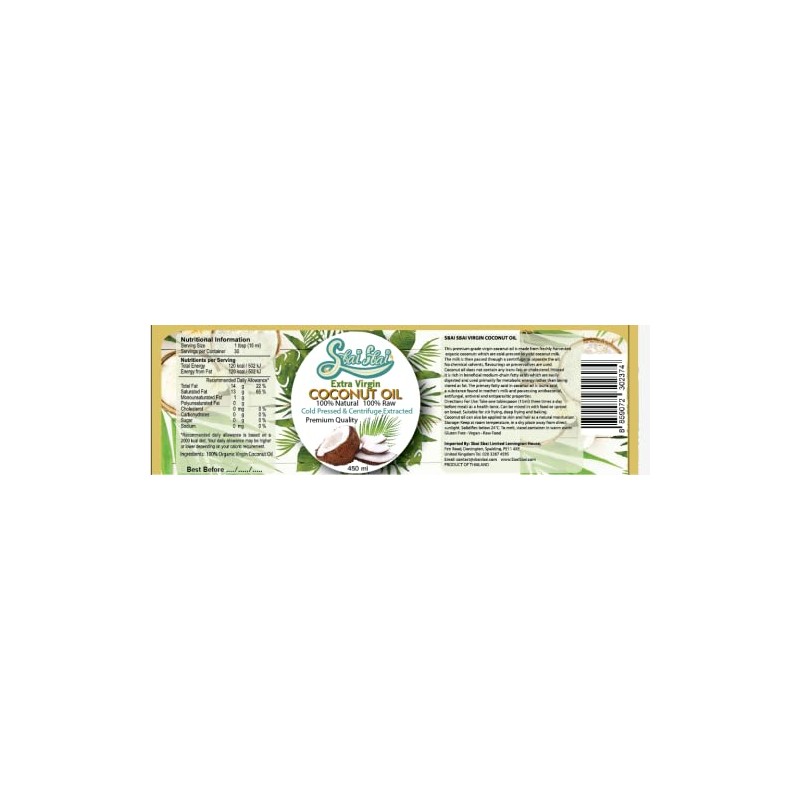 Sbai Sbai® Organic Extra Virgin Raw Coconut Oil Cold Pressed