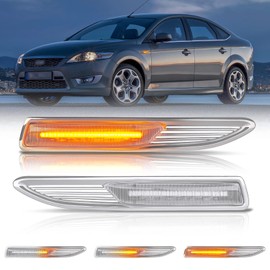 OZ-LAMPE 2PCS LED Side Indicator,LED Dynamic Turn Signal Light for Mondeo MK4,24 SMD Amber Flowing Side Marker Repeater,Canbus Design Error Free Dynamic LED Side Marker Clear Lens