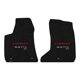 Lloyd Mats Heavy Duty Carpeted Floor Mats for Dodge Charger AWD 2021/ON - Red Charger + Red Eye Hellcat Logo (Charcoal, 2PC - Fronts)
