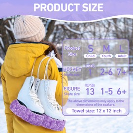 RoundFunny Ice Skate Blade Covers and Towel Absorbent Hockey or Figure Skate Guard Skate Soakers for Soft Fuzzy Skate Blades Protector for Girls Boys Adult Skating (Large,Purple)