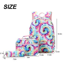 SIVENKE School Backpack 3Pcs Set with Lunch Bag & Pen Case, Tie Dye Bookbags for Girls Boys in Middle School 15.6in Laptop Daypack