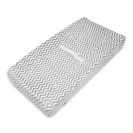 TL Care Heavenly Soft Chenille Fitted Contoured Changing Pad Cover, Gray Zig Zag, for Boys and Girls