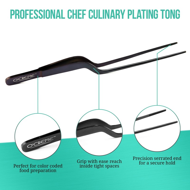 O'Creme Culinary Stainless Steel Tweezer Tongs Set of 2 -
