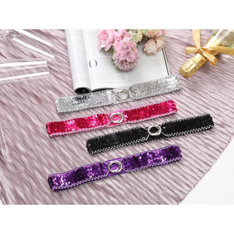 Allegra K Women Thin Elastic Waist Belt Sequin Decor Stretchy