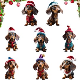 Pack of 8 Dachshund Decoration Christmas, Dachshund Christmas Tree Pendants, Dachshund Tree Decoration Christmas, Dachshund Christmas Decoration, for Car Ornament Gifts and Home Decorations