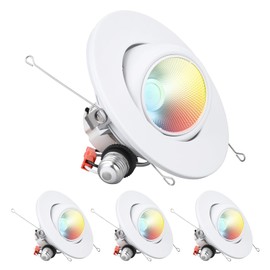 TORCHSTAR 6 Inch 5CCT LED Gimbal Retrofit Recessed Light Dimmable, 2700K/3000K/3500K/4000K/5000K, 12W CRI90 Directional Eyeball Can Light, Swivel Adjustable Spotlight Downlight ETL, Pack of 4