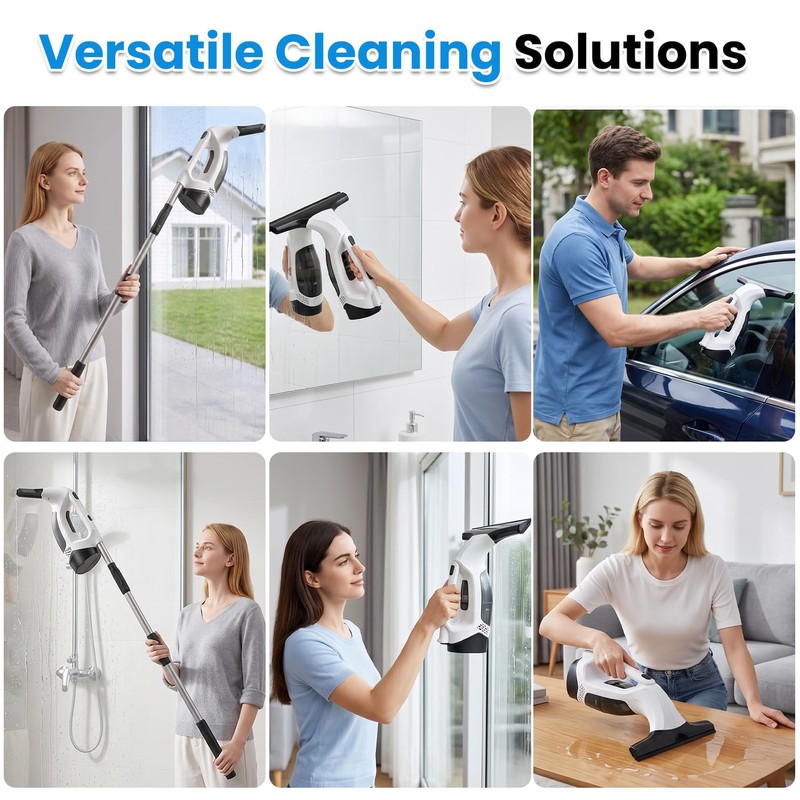 Window Vacuum Squeegee with Extendable Pole, Electric Window Cleaner Tool