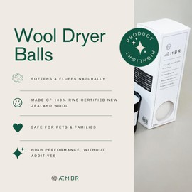 AEMBR Wool Dryer Balls - 100% RWS Certified New Zealand Wool - Finished in Nepal - Pack of 3 - Softens & Fluffs Without Harmful Chemicals