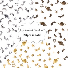 OLYCRAFT 168pcs Cosmos Themed Resin Fillers 3-Color Alloy Epoxy Resin Supplies Star Moon Spaceship Filling Accessories for Resin Craft Making