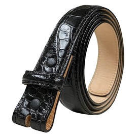 Italian Calfskin Genuine Leather Dress Belt Strap with Snaps 1''(25mm) Wide (Alligator Black, 32)