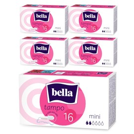 bella Mini Tampons in Pack of 5 (5 x 16 Pieces) Dermatest: Excellent, Absorbent and Comfortable Tampons for the Period, Easy to Open with Easy Twist System