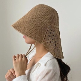 여성 자외선차단 뒷못 가리개 차양막 버킷햇 니트 챙넓은모자 Women's UV Protection Back Covering Bucket Hat with Wide Brim