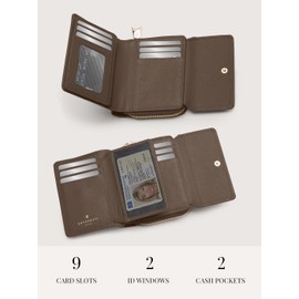 Lazarotti Bologna Women's Medium Leather Purse with Press Stud Fastening, Zip Compartment, 9 Card Slots, RFID Protection, 12 x 10 x 4 cm, taupe, Unit size, Classic