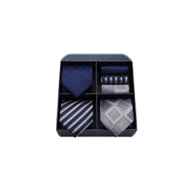 HISDERN TA3-01S Set of 3 Neckties and Pocket Squares, Luxury Gift Box, Choose from 20 Patterns, Business, Weddings, Fathers’ Day Presents - Business Set 01