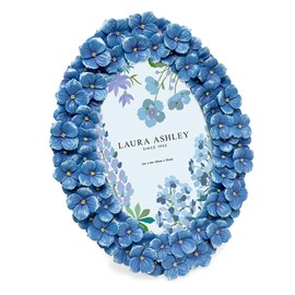Laura Ashley 4x6 Blue Hydrangea Flower Textured Hand-Crafted Resin Oval Picture Frame with Easel & Hook, Tabletop & Wall Display, Decorative Floral Design Home Décor, Art, Photo Gallery (4x6, Blue)