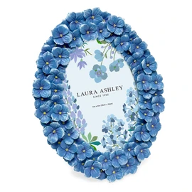 Laura Ashley 4x6 Blue Hydrangea Flower Textured Hand-Crafted Resin Oval Picture Frame with Easel & Hook, Tabletop & Wall Display, Decorative Floral Design Home Décor, Art, Photo Gallery (4x6, Blue)
