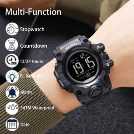 Gosasa Men's Large Face Digital Sports Watch - Waterproof Military Wrist Watch with Countdown Timer, LED Backlight, and Big Numbers- Perfect for Outdoor Activities & Sports