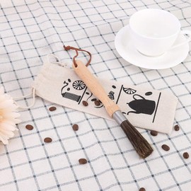Wooden Coffee Grinder Cleaning Brush, Beech Handle with Faux Bristles, Stainless Steel, 8.1 Inch Length, Hanging Rope Design