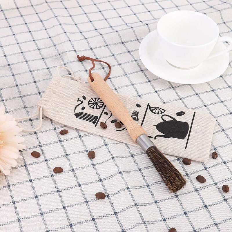 Wooden Coffee Grinder Cleaning Brush, Beech Handle with Faux Bristles,