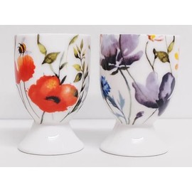 Wildflowers Meadow Egg Cups Set of 2 Fine China Bright Flowers Floral Egg Holders Hand Decorated UK