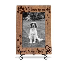 WeMaison 4X6 Wooden Photo Frame with 1 Iron Stand - No Longer By My Side, Forever In My Heart - Picture Frame, Memorial Gifts For Dog Cat, Pet Memorial Gift (Dark wood)-A22