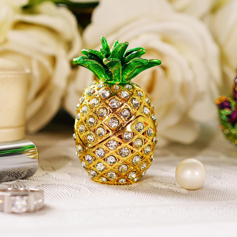 (pineapple) - YUFENG Hinged Trinket Box For Gifts Hand-painted Patterns