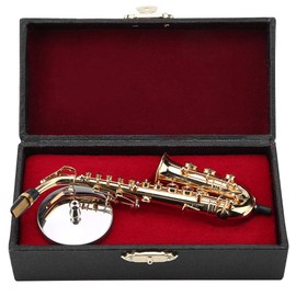 Tyenaza Miniature Alto Saxophone, Mini Saxophone Replica Gold Plated Musical Instrument Model Ornaments with Stand and Case