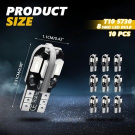 Hbxdeco 10PCS T10 LED Bulb, 12V 8000K Super Bright LED Light Bulb, 5730 8SMD Replacement Bulbs for Read Lights License Plate Lights Roof Lights Trunk Light, Universal Car Accessories (Blue)