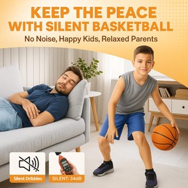 Silent Basketball Size 7 Indoor Basketball Airless Foam Ball | Quiet Dribble Inside Home | Soundless Noisless Soft Training for House | No Noise No Sound Dribbling Evolution Dribble up 29.5" inch