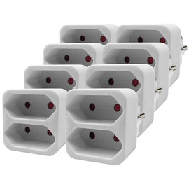 revolt Double Plugs: Set of 8 Socket Adapters to 2-Way Euro Socket (Multiple Sockets, Euro Socket, Child Lock)