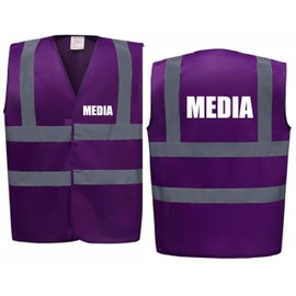 Brook Hi Vis Premium Safety Vest - MEDIA Printed Front & Back, Event Management High Viz Waistcoat, Available in 14 Colours, Festivals (Purple, Large)
