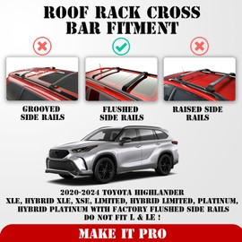 KitsPro 260lb Roof Rack Cross Bars for 2020-2024 Toyota Highlander (ONLY FIT Factory Flushed Side Rails), Matte Black Heavy Duty Aluminum Cargo Crossbar
