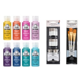 FolkArt, Energetic Mindful Matte Acrylic Craft Kit, Colors, 19 Piece Set with 8 Paints, 8 Pouncers, and 3 Premium Paintbrushes, 2 fl oz