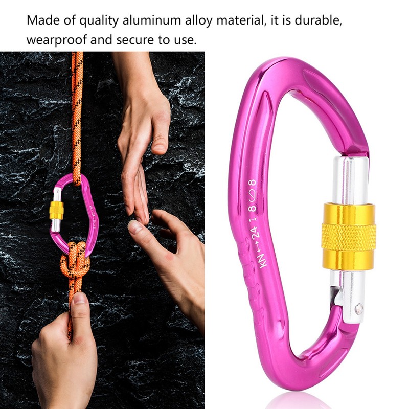 Aluminum Alloy 24KN Carabiner D Buckle Spring Clip Keychain Hook