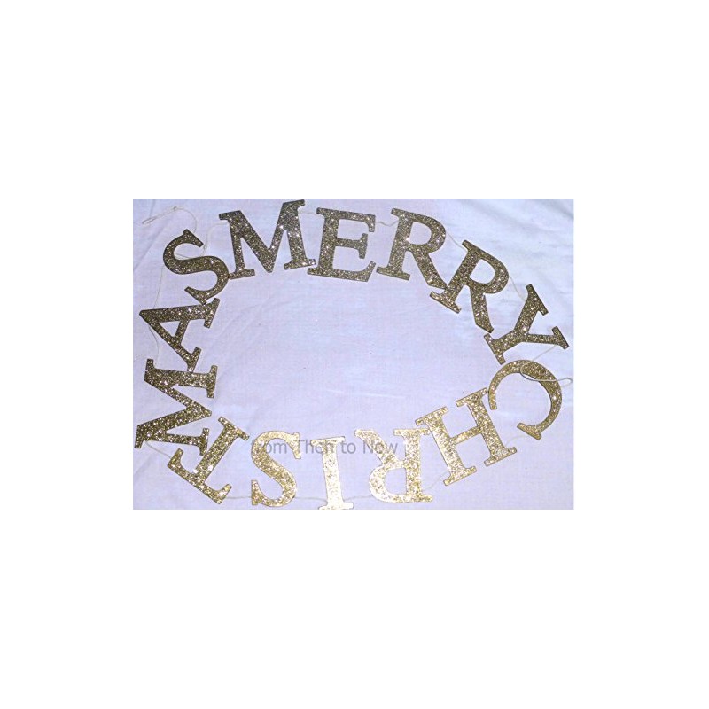 Gisela Graham Gold Glitter Merry Christmas Wooden Garland