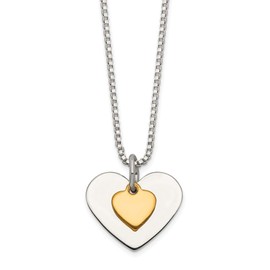 Solid 925 Sterling Silver & Vermeil Polished Fancy Heart Necklace Chain 18" - with Secure Lobster Lock Clasp (1mm)